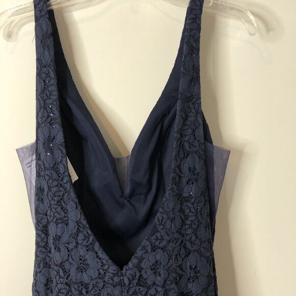 Abby Paris NWT Navy Stretch Lace Sparkle Lucci Sleeveless Formal Prom Gown 14 - Picture 13 of 16